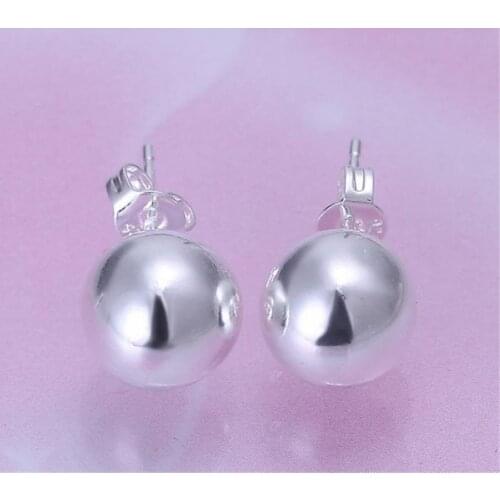 Factory price E074 wholesale Beautiful Solid 10MM Bead silver color earrings high quality fashion classic jewelry antiallergic