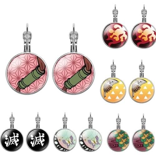 Anime Earrings Demon Slayer Kimetsu No Yaiba Tanjiro Earrings Pendant Women Men Cosplay Props Jewelry Accessories Gift