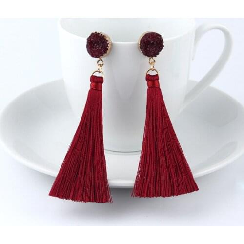 Bohemian Long Tassel Earring Boho Fringe Drop Earrings for Women Red Cotton Silk Fabric Tassel Earrings Fashion Woman Jewelry