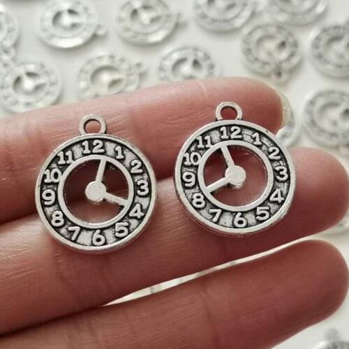 Tibetan Silver Tone Vintage Clock Charms Pendants Handmade Jewelry Diy Jewelry Making Craft 21x19mm