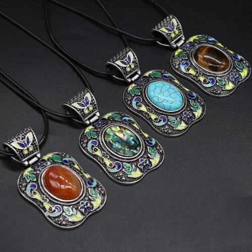 Vintage Choker Jewelry Natural Abalone Shell Charms Bohemia Ethnic Lapis Lazuli Crystal Pendant Necklace Gift for Women