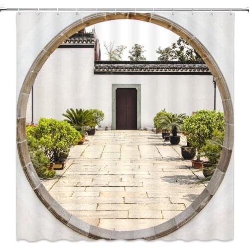 Chinese House Garden Shower Curtains for Bathroom Lotus flower Ink Painting Waterproof Fabric Polyester Bath Decor 180 x 180cm