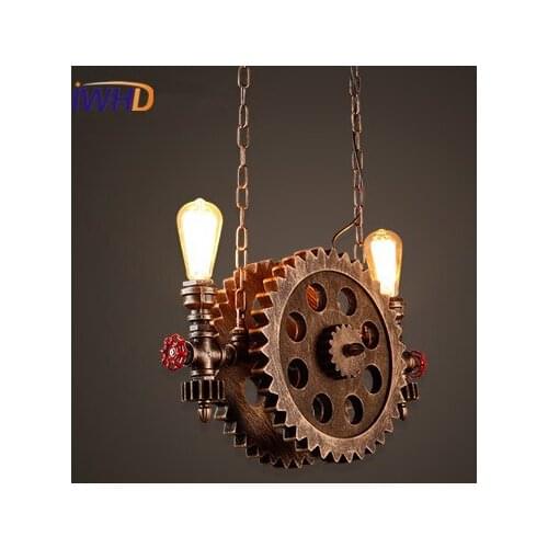 Iron Vintage Industrial Loft Pendant Lights Wooden Gear Pendant Lamp Creative Hanglamp Fixtures Home Lighting Lamparas Colgantes