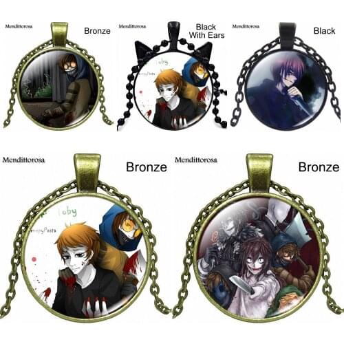 Creepy Pasta Ticci Toby Jeff And Jane For Women Fashion Ladies Long Chain Necklace Jewelry Glass Cabochon Necklace Pendant