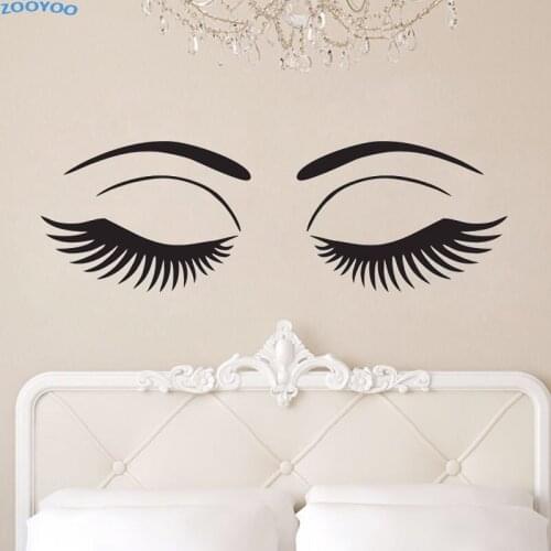 ZOOYOO Beautiful Eyes Wall Decals Sexy Girl Eyelashes Makeup Wall Stickers Beauty Salon Wall Decoration Murals