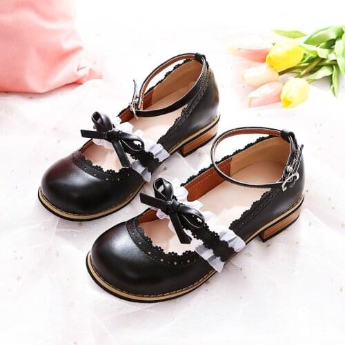 2019 autumn new Lolita shoes flat low heel round head Kawaii Girl Tea Party shoes Mori girl student Lolita Pu leather shoes