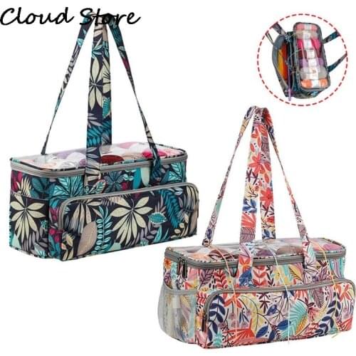 2021 Yarn Storage Bag With Maple Leaves Knitting Tote Bag Orange Square Bag For Thread Wool Yarn Crochet Hooks Knitting Needles