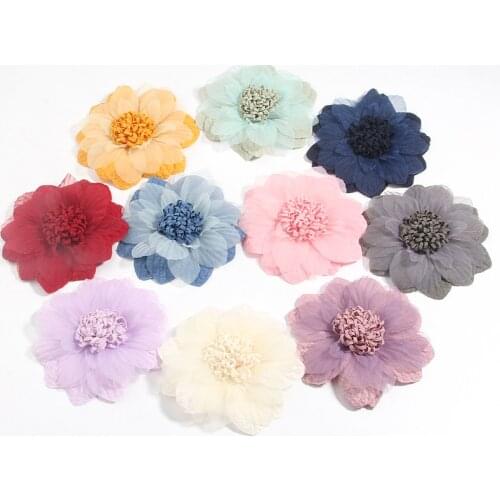 5Pcs 9cm 3.6" Fabric Artificial Lace Flower For Wedding Dress DIY Flowers Bride Hair Veil Clothes Chiffon Flowers Boutique