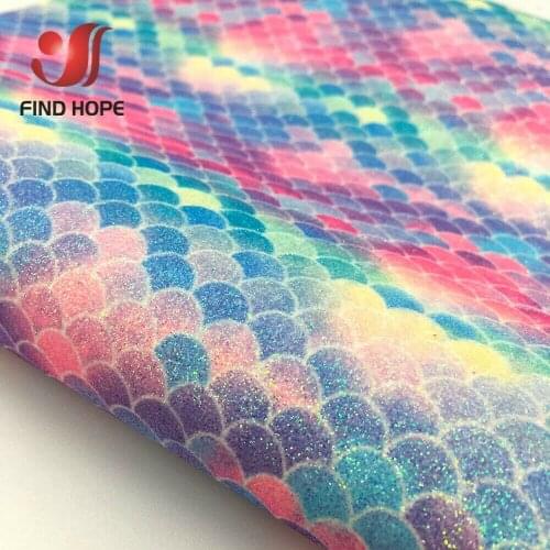 6PCS 20*30CM Mermaid Fish Scale Iridescent Glitter Synthetic Leather Vinyl For Handcraft Making Bow Earring Accessories Material