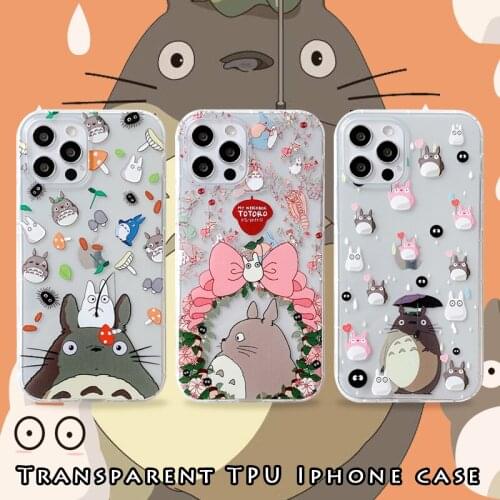 Anime Totoro Soft TPU Phone Case for iPhone 12Pro MAX 11 7 8 Plus X XR XS MAX Camera Lens Protection Clear Anti knock Phone Case