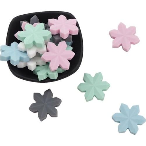 Chenkai 10PCS Silicone Snowflake Beads Baby Cartoon Teether BAP Free For DIY Baby Soomthing Nursing Pacifier Chain Gifts