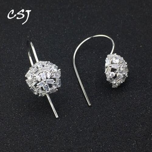 CSJ New Created Zircon Earrings Synthetic Gemstone Fine Jewelry For Women Lady Engagement Wedding Party Gift With Box