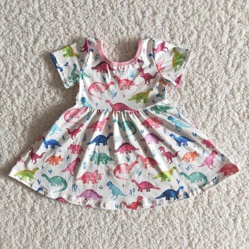 Girl Summer Short Sleeve Frocks High Quality Kids Cute Cartoon Dress Toddler Twirl Dress Suit With Dinosaur