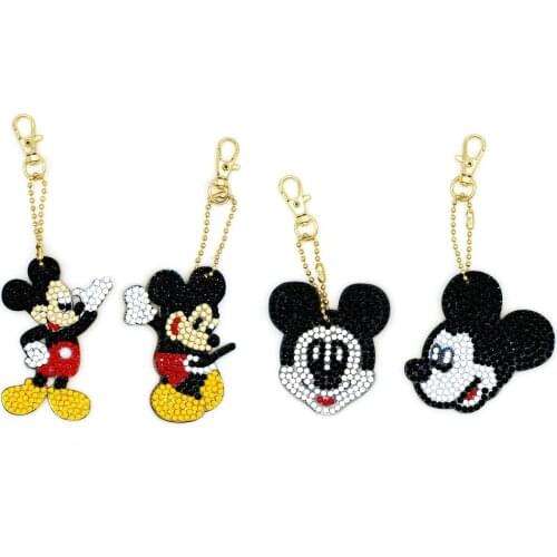 DIY Fashion Pattern Micky 4pcs Diamond Painting Keychain Bag Pendant Gift Toy Key buckle Keyring Diamond Mosaic Decoration
