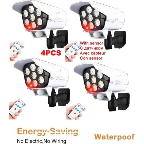 4pcs remote solar fake monitor dummy camera Outdoor Wall Lamp 3 Modes PIR Motion Sensor Waterproof Light Garden Path Emergency S