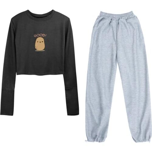 Potato T Shirt Tight Aestethic Cotton Tshirt Crop Top Long Sleeve Shirt Joggers for Women Suits Sweatshirt Drawstring Sweatpants