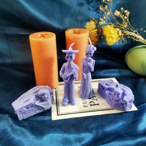 Halloween Party Accessories 3D Ghost Couple Man & Woman Silicone Mold for DIY Handmade Craft Candle Making Mould