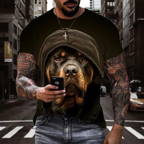 KYKU Dog T shirt Men Animal Shirt Print Cute Anime Clothes Hip Hop Tshirts Casual Mens Clothing Punk Rock Fashion Style Big Size