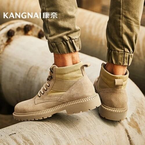 KANGNAI Men Boots Military Army Boots Lace-Up Outdoor Fashion Ankle Boots Cow Suede Martins Casual Winter Shoes Man