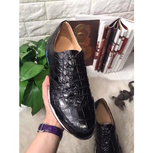 2018 Genuine real genuine crocodile belly skin men shoe, top quality crocodile skin leisure fashion men shoe black color