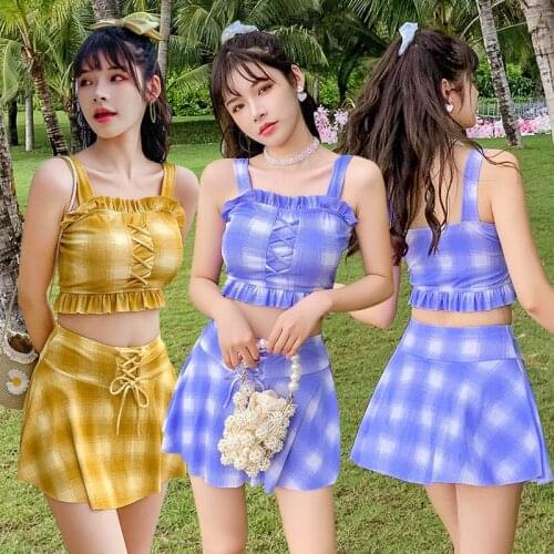 2021 New Fashion Ladies Plaid Swimsuit Sexy High Waist Cover Meat Slim Split Swimsuit Swimsuit