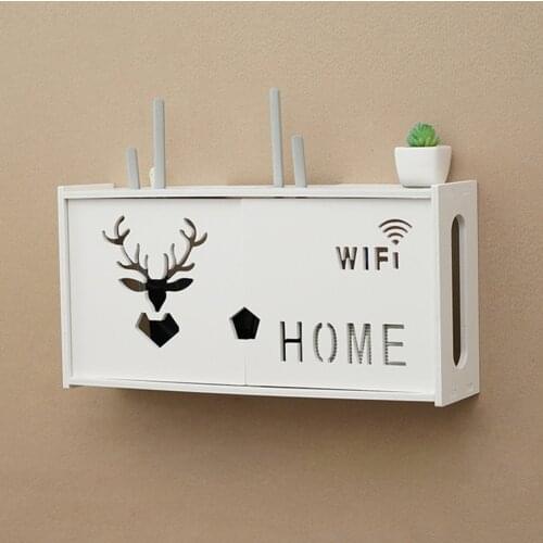 New Wifi Router Shelf Storage Boxes Cable Power Plus Wire Bracket Storage Box Wood-Plastic Wall Shelf Hanging Plug Bracket Box