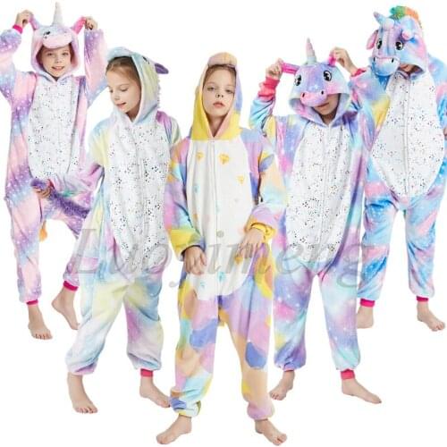 Boys Cartoon Sleepwear Hooded Flannel Childrens Pajamas Kigurumi Unicorn Anime Onesies For Kids Costume Girls Pyjamas For 3-12Y