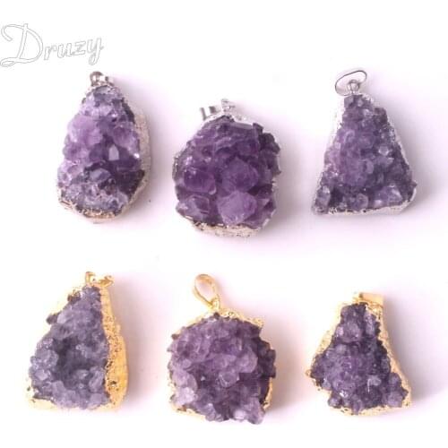 Wholesale 12pcs Irregular Random Natural Amethysts Quartz Crystal Geode Cut Piont Stone Necklace Pendants Healing Pendulum Free