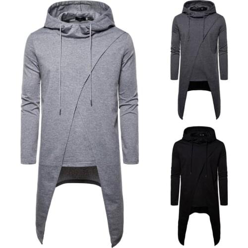 Fall new solid color long hooded pullover