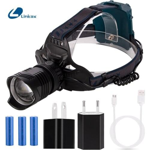 P50+XPE LED Headlamp Smart Light Zoom High Power Rechargeable Lantern 18650 Battery Powered Head Torch Waterproof Headlight