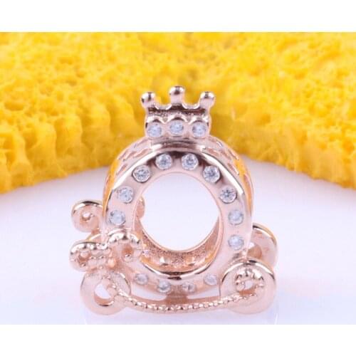 Bewill Authentic 925 Sterling Silver Shining Crown Pumpkin Carriage Beads Fit Original Charms Bracelet Necklace