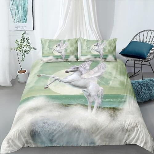 Seaside Bedding Set Unicorn Fantasy Beautiful 3D Duvet Cover For Girls King Queen Full Twin Single Double Unique Design Bed Set
