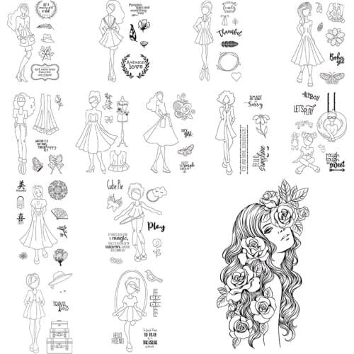 Lovely Girls Flower Girls Beautiful Words Transparent Clear Silicone Stamp/seal for Diy Scrapbooking/photo Album Decor Card 202