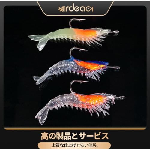 Ardea Shrimp Lure 3pcs 60mm 3g Luminous Silicone Soft Shining Fake Artificial Bait With Hook Jigging Slow Fishing Tackle