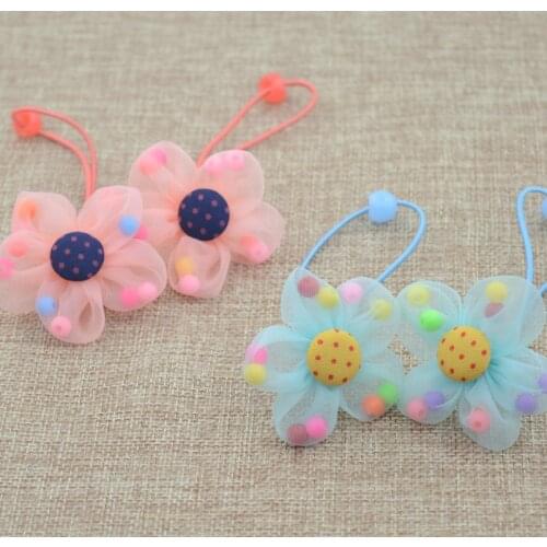 2PCS/Lot New Fashion Candy Color Scrunchy Headband Girls Bow Flower Rabbit Hair Accessories Flower Hair Bands Rubber Gum Ornamen