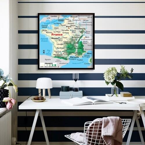 90*90cm The France Topography Map Vinyl Canvas Painting Wall Art Poster Living Room Home Decoration Kids School Supplies