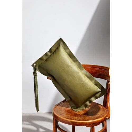 Unique handmade Green Coloured Decorative % 100 Genuine Leather Rectangle Cushion %100 leather for interior decoration use