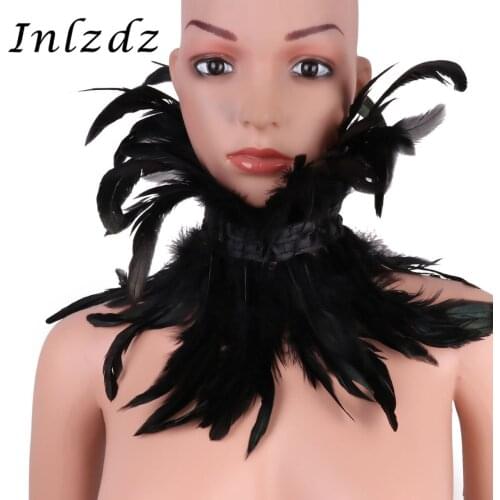Victorian Gothic Natural Feather Collar Choker Shrug Shawl Shoulder Wrap Cape with Ribbon Ties for Christmas Halloween Carnival