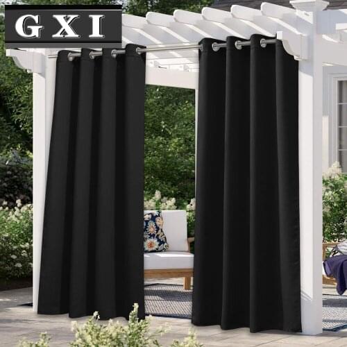 GXI Waterproof Outdoor Curtain Patio Arbor Thermal Insulated Sun Blocking Blackout Curtain for Sliding Door Beige Custom Curtain