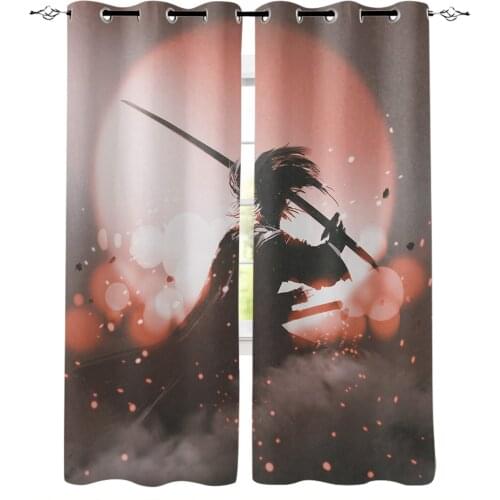 Japanese Anime Character Bushido Modern Blackout Curtains For Living Room Bedroom Window Treatment Blinds Drapes Kitchen Curtain