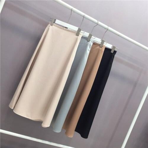 Women elegant OL Skirt Ladies Glossy Satin Skirt Plain Shiny Fashion Party Office Skirts Solid High Waist Skirts