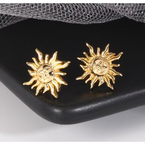Vintage Sun Stud Earring For Women Bohemia Jewelry Gold Stainless Steel Cute Earring Accessories Christmas Gifts