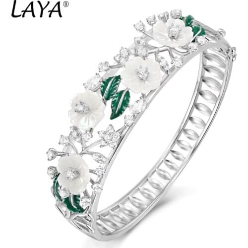 Laya 925 Sterling Silver Summer Hot Style Trendy Jewelry High Quality Zircon Natural Shell Flower Leaf Enamel Bracelet For Women