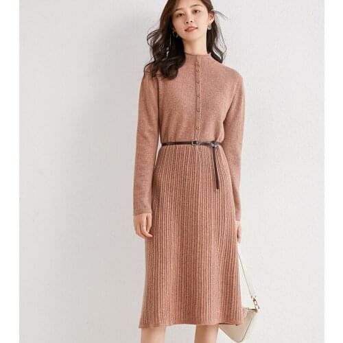 Princess Style Wool Skirts Women Dresses 100% Australian Wool Knitted Jumpers O-Neck Plus Longer Dress Ladies Fashion Knitwears