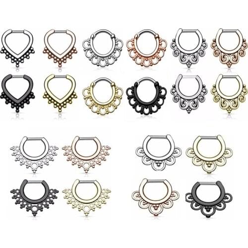 1PC G23 Titanium Hoop Nose Rings Septum Clicker 16G Cartilage Earrings Tragus Piercing Jewelry For Women Mix 28 styles