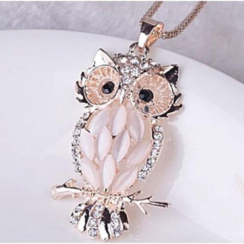 1PC Cute Exquisite Alloy Inlaid Owl Pendant Jewelry Necklace Long Chain Clothing Decor