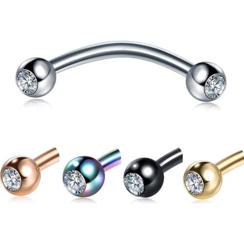 1Pc Stainless Steel Curved Eyebrow Ring Crystal Eyebrow Piercing Barbell Lip Ring Snug Daith Helix Rook Earrings Body Jewelry