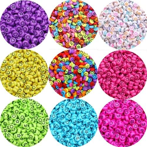 100/200/300/500Pcs Colorful Mixed Star Moon Heart Beads Round Spacer Acrylic Beads For Diy Jewelry Making Bracelet Supplies