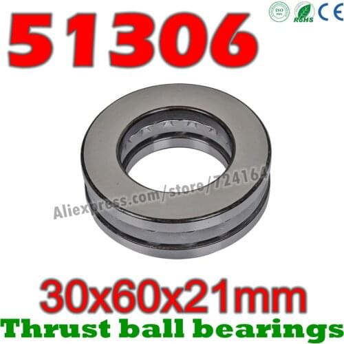 30x60x21 mm Thrust Ball Bearings 51306 Axial 51306M 8306 8306H Plane 30*60*21 Free shipping Steel or brass cage Wholesale