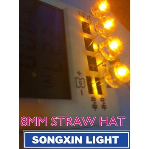 50pcs LED 8mm Yellow Straw Hat Water Clear 8 mm LED Diode Wide Angle Emitting Diode LED Light Lamp Through Hole
